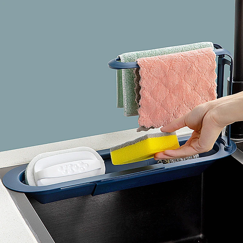 

Telescopic Plastic Sink Storage Shelf Sponge Soap Towel Holder Adjustable Drain Drying Rack Kitchen Organizer Accessories