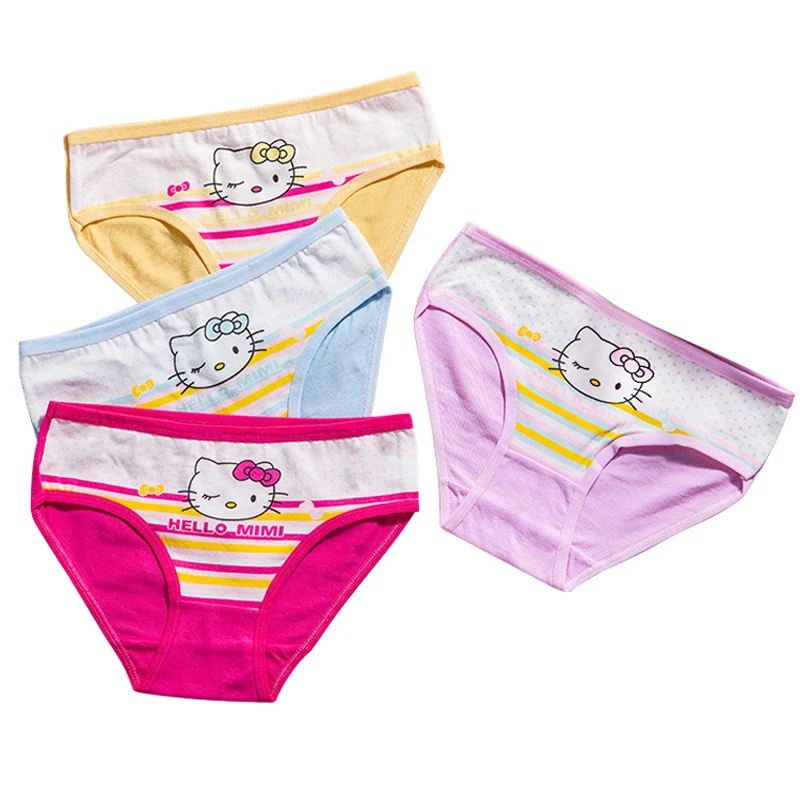 

4 шт./партия, хлопковые трусы для девочек, с принтом Hello Kitty