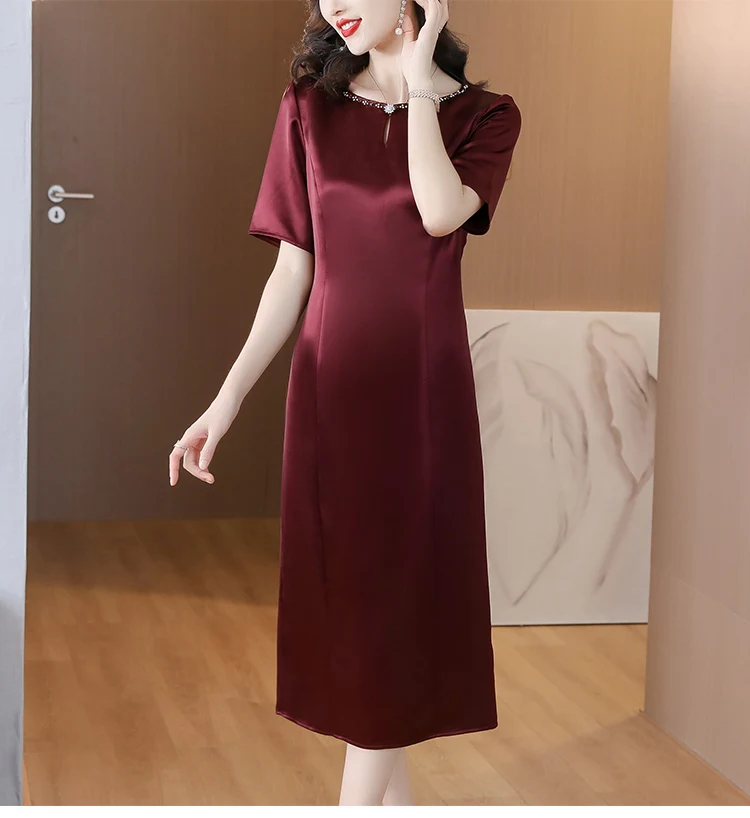 Женское шелковое платье-Ципао с круглым вырезом и коротким рукавом