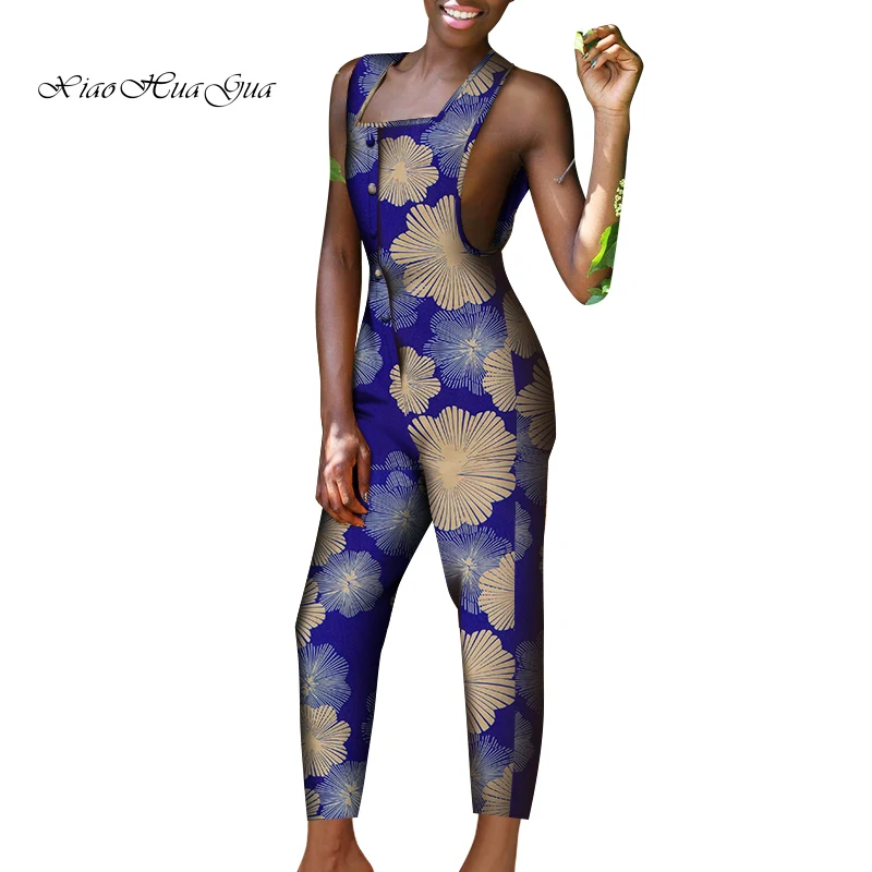Fashion Women Jumpsuits African Clothes Women Sleeveless African Print Clothing Jumpsuit Long Pants Summer Private Custom WY8384