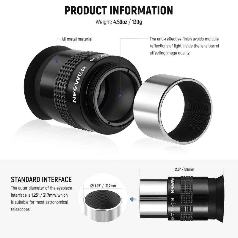 

40 Degree Apparent Field 4 Astronomy 25mm 1.25inch Eyepiece