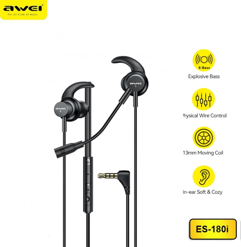 

Awei ES-180i In-Ear e-sport/Gaming Earphone 3.5mm Plug Wired Control Headset With Microphone Earset