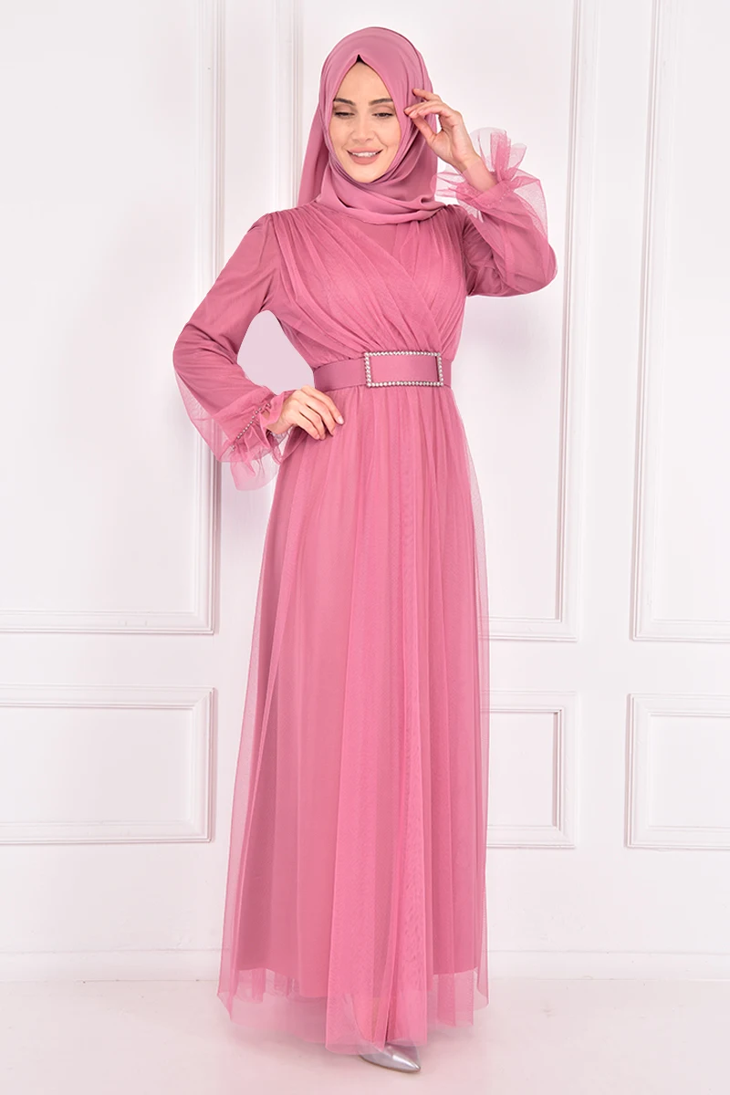 Сетчатое платье розового цвета Kurusu ASM2392