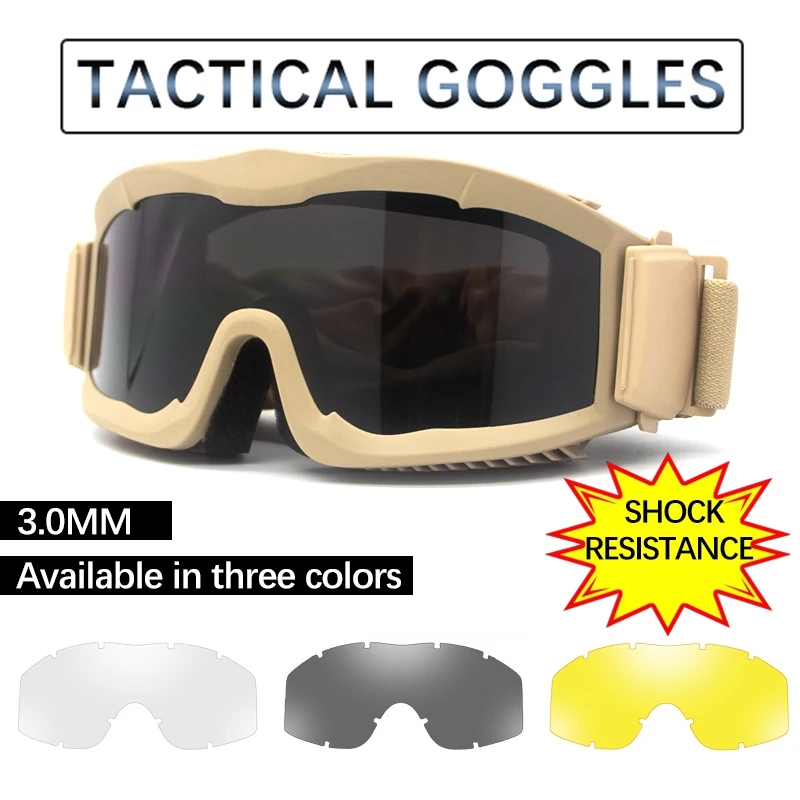 

3 Lenses Military Shooting Glasses Tactical Goggles Paintball Safety Glasses CS Field Shooting Protective Goggles Anti-sand UV