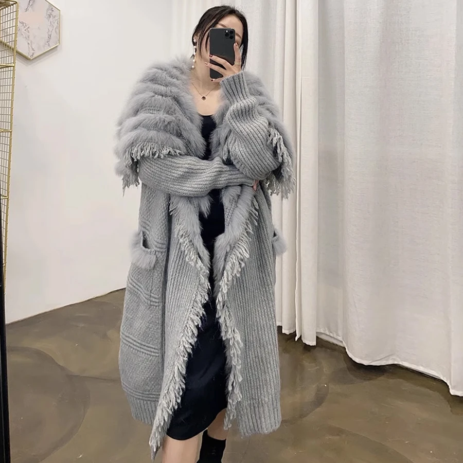

Cardigans For Woman Real Fox Fur Coat Best Selling Women Long Sweater 2023 Winter Natural Fur Jacket