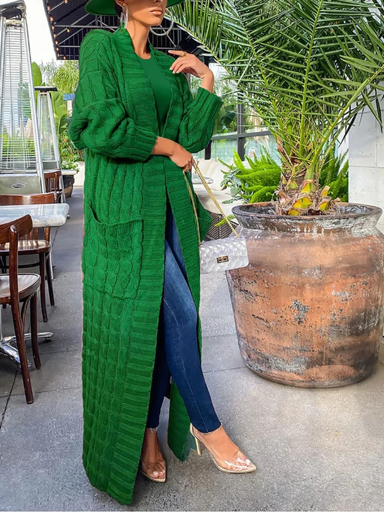 

Kintted Cardigan Women Long Jacket Autumn Winter Green Crochet Loose Long Sleeve Woman Sweater 2022 Warm Jumper Causal Cardigans