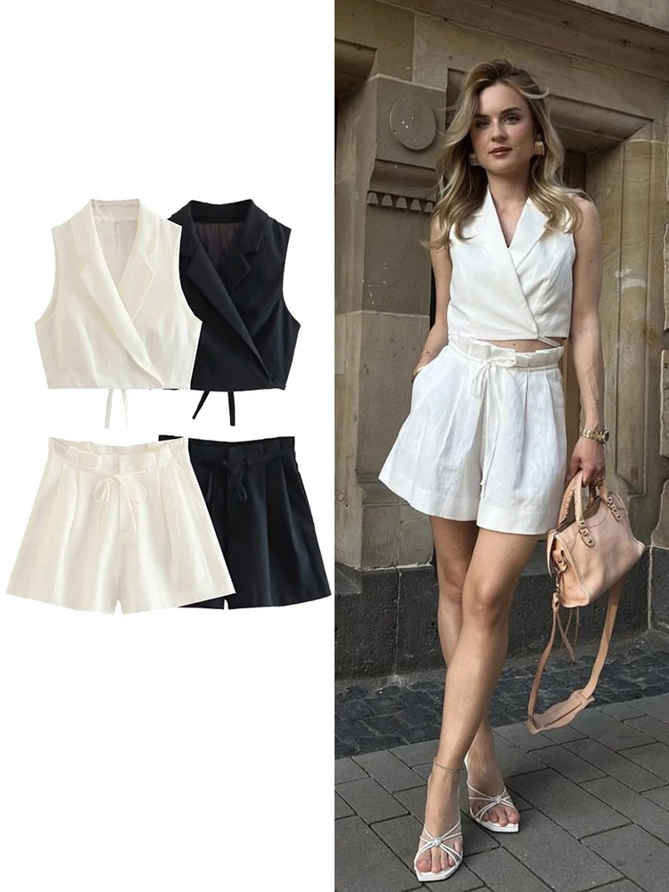 Женский костюм-двойка Traf с v-образным вырезом без рукавов из смешанной ткани