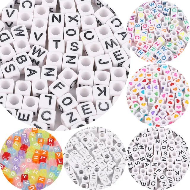 

New 6mm 100pcsMixed Letter Acrylic Beads Round Flat Alphabet Digital Cube Loose Spacer Beads For DIY Jewelry Making