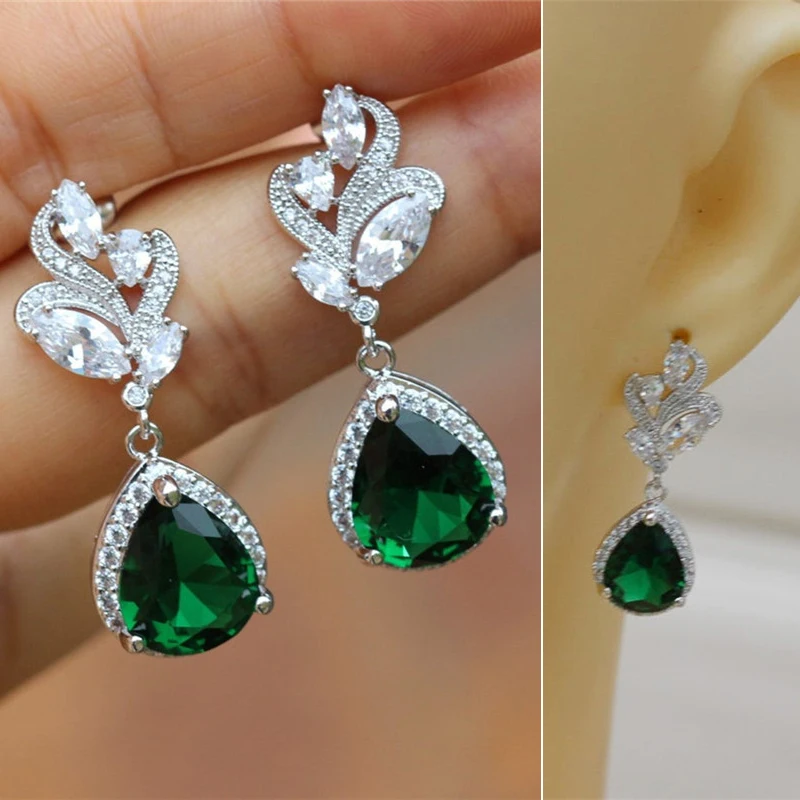 

New Aesthetic Green Pear CZ Drop Earrings Women Wedding Engagement Accessories Noble Lady's Earrings for Party Trendy Jewelry