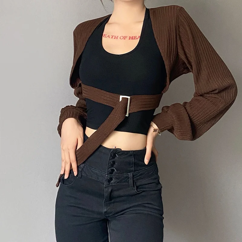 

Hot Girls Short Coat Wear Concave Sleeve Waistband Lace Up Long Sleeve Women