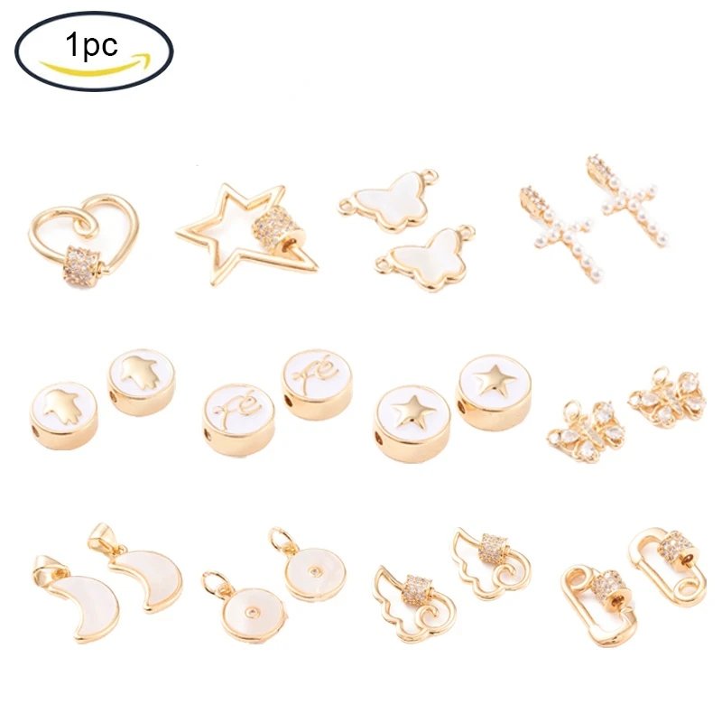 

1PC Brass Micro Pave Clear Cubic Zirconia Screw Carabiner Lock Charms for Necklaces Making Long-Lasting Plated Heart GoldPlated