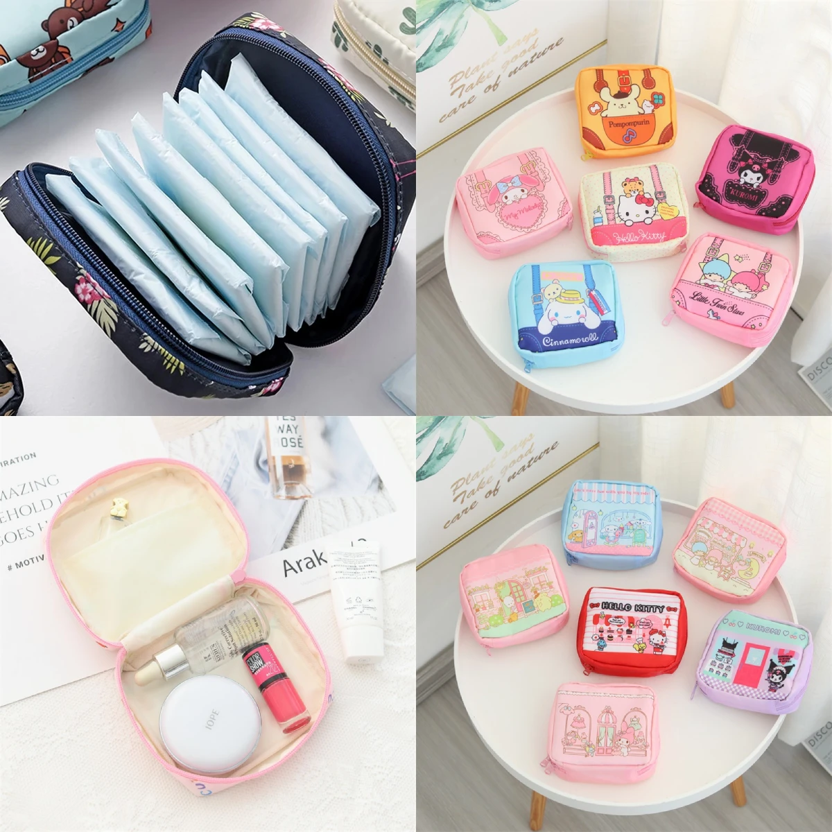 

Kawaii Sanrios Cinnamonroll Kuromi My Melody Cartoon Sanitary Napkin Women Tampon Storage Bag Travel Mini Makeup Earphone Bags