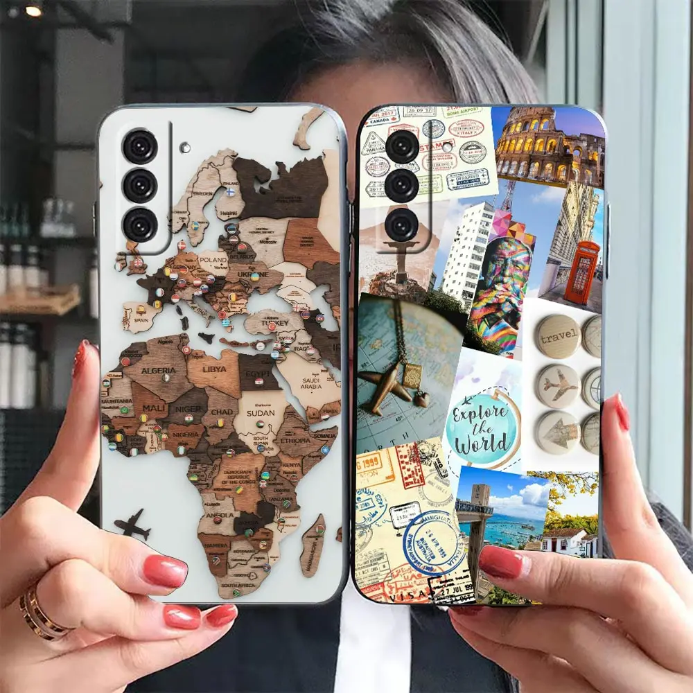 

W-World M-Map Travel Airplan Plane Phone Case For Samsung Galaxy S23 S22 S21 S20 FE Ultra S10 S10E S9 S8 Lite Plus 5G Cover Capa