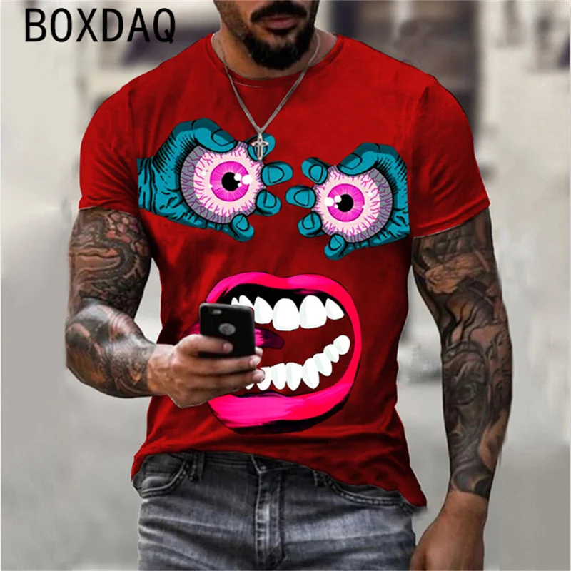 

Футболка мужская с 3D-принтом «глаза-завитки», смешная уличная одежда, повседневная футболка с коротким рукавом и круглым вырезом, приблизит...