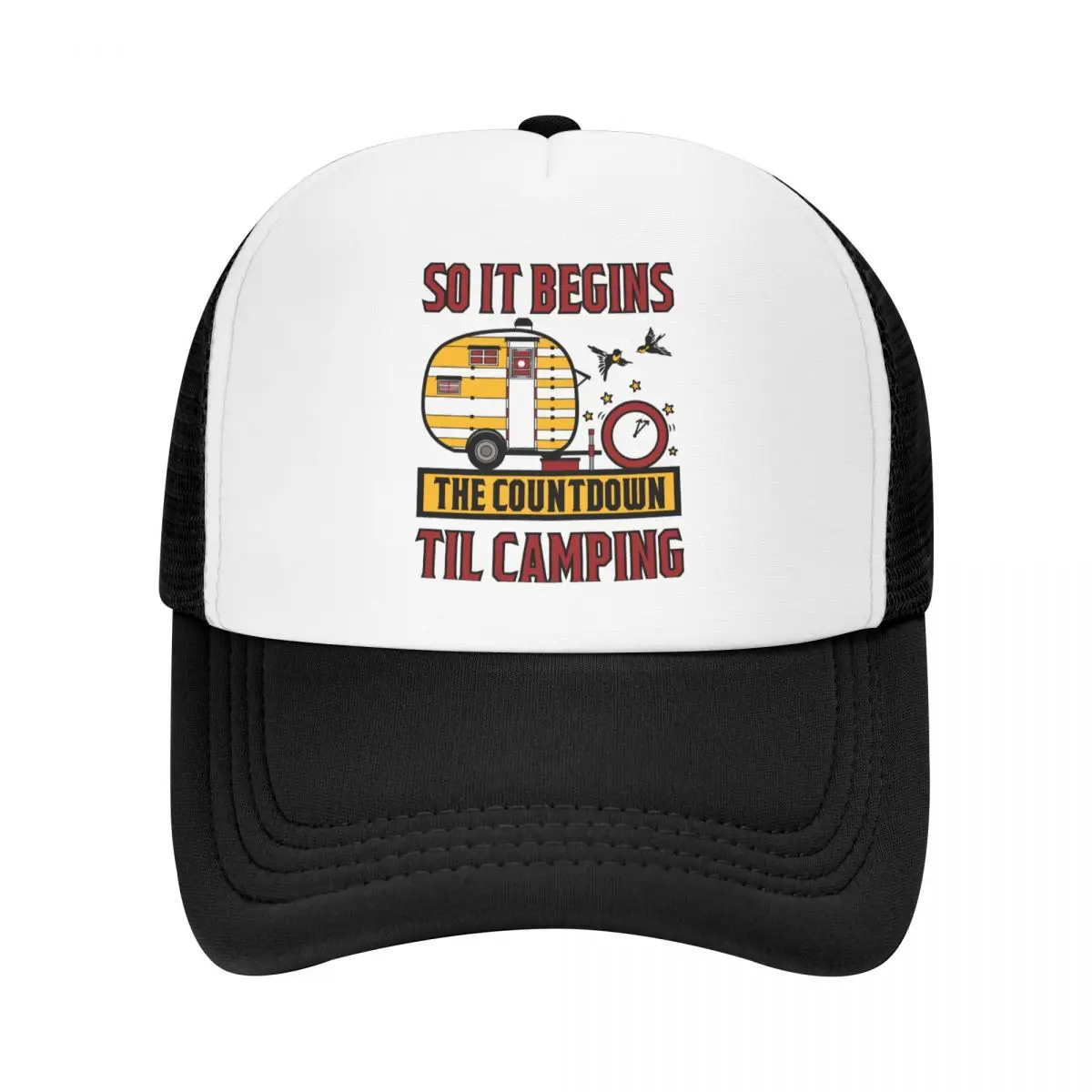 

So It Begins The Countdown Til Camping Trucker Hat Adjustable Unisex Funny Campers Quote Baseball Cap Summer Hats Snapback Caps