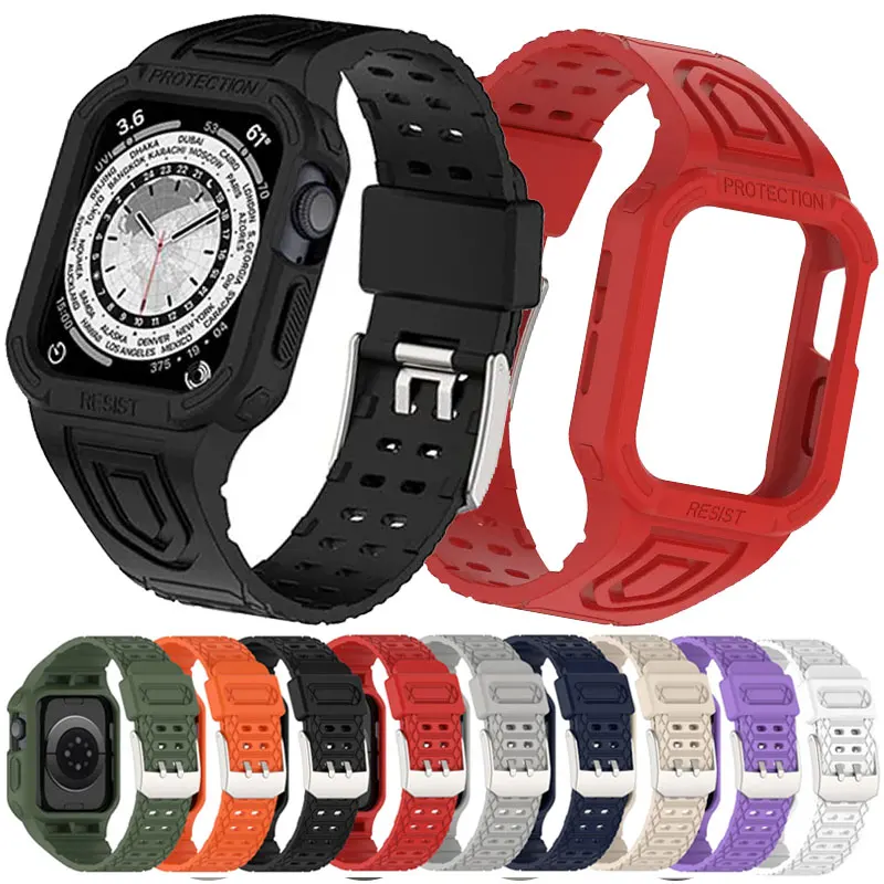 

Integrated Case+Silicone Strap For Apple Watch Band Ultra 2 49mm 45mm 41mm TPU Band for iWatch Series 9 8 7 6 5 4 SE 44mm 40mm