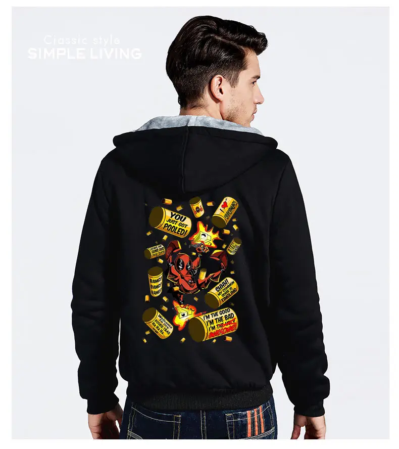 Kiss Love Me Christmas Deadpool Mens Thick Fleece Hoodies Zipper Sweatshirts Hoody Hoodie Jacket Coat Oversized Pullover Clothes