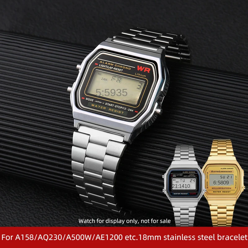 18mm stainless steel strap band for A158/159 A168/169 B650 AQ230 A500W AE1200/1300/1000 WB00H SGW400H F-91W/84 F105/108 bracelet