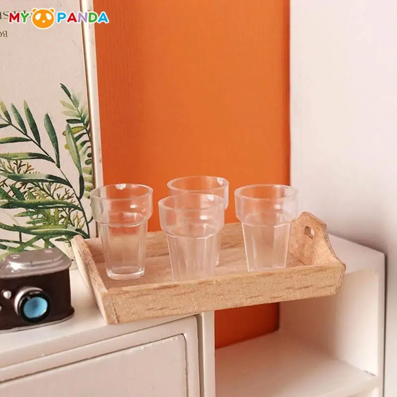 

4Pcs/Set 1:12 Dollhouse Miniature Transparent Water Juice Drink Cup Ice Cream Cup Empty Cup Model Kitchen Home Decor Toy