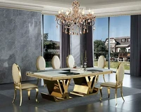 high end luxury lifestyle visonnaire gold brass stainless steel dining table big rectangle marble table