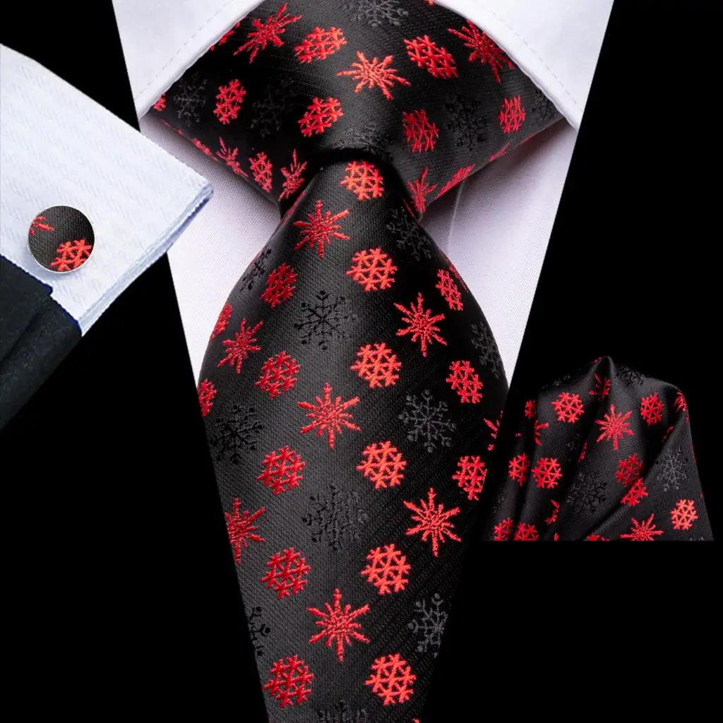 

Black Red Christmas Tie for Men 2023 New Fashion Brand Wedding Party Necktie Set Handky Cufflink Gift Wholesale Hi-Tie Designer