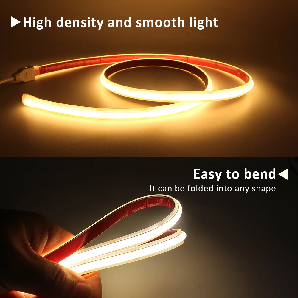 Фото AC 220V COB Strip DC 24V 312Leds/m IP68 Водонепроницаемая 3000K 4000K 6000K Гибкая лента Светодиодный светильник Диодная лента Лампа Линейное освещение №5