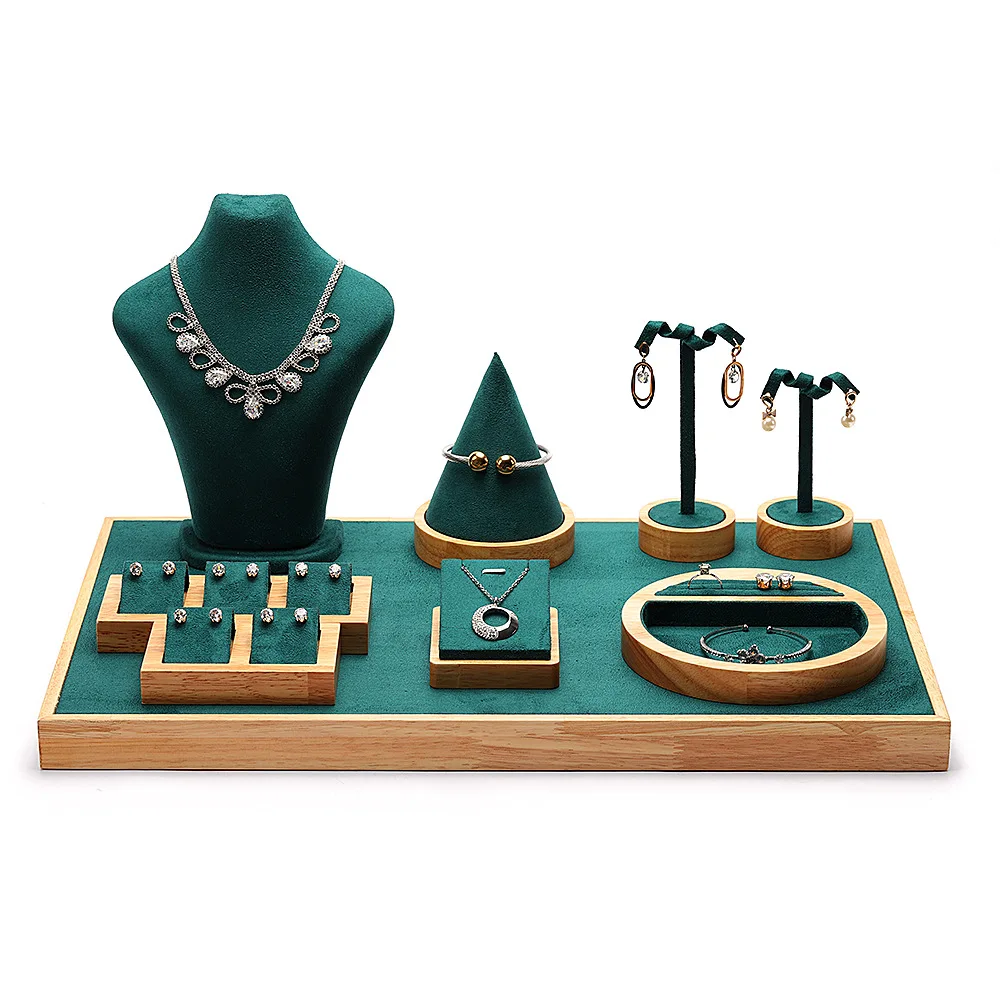 

Fine Display Props Pendant Necklace Show Stand Solid Wood Ring Earrings Seat Holder Set Combination Jewelrys Organizer
