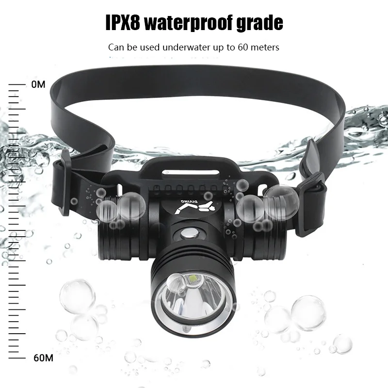 Новый водонепроницаемый налобный фонарь для подводного плавания 100 м Cree Xml-l2 1000 лм Фара Ipx8 18650 Аккумулятор со светодиодом
