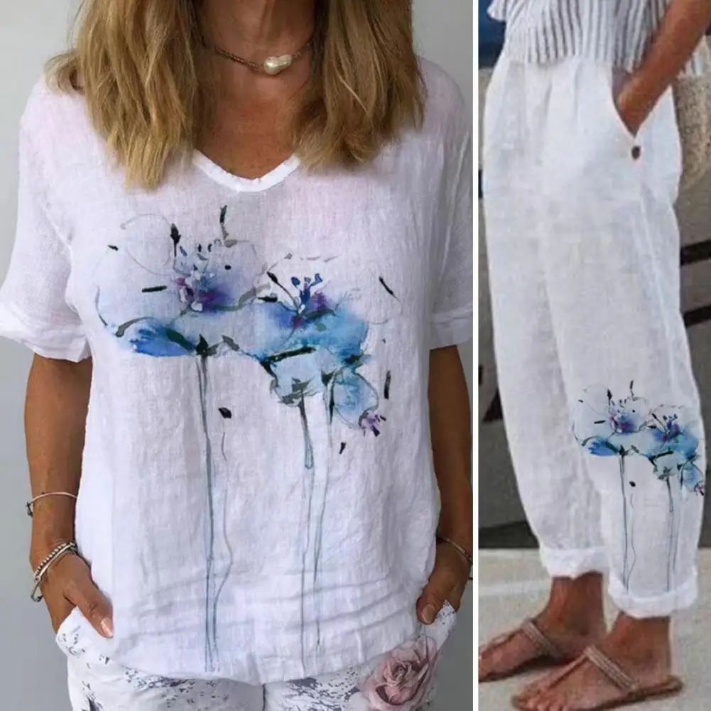 

Attractive Women Top Loose-fitting Wear Resistant Shirt Pants Women Two-pieces Set Lightweight Top Shirt for Women