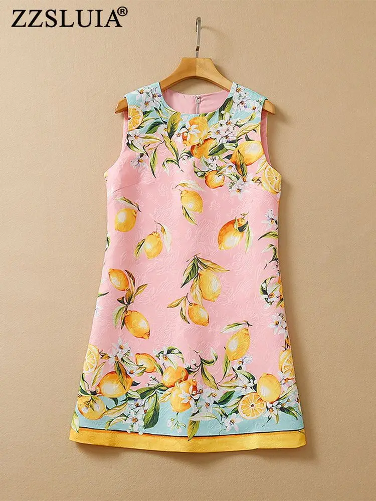 

ZZSLUIA Elegant Dresses For Women Printed Designer O Neck Sleeveless Slim Jacquard Dress Fashion Summer Dress Female Clothing