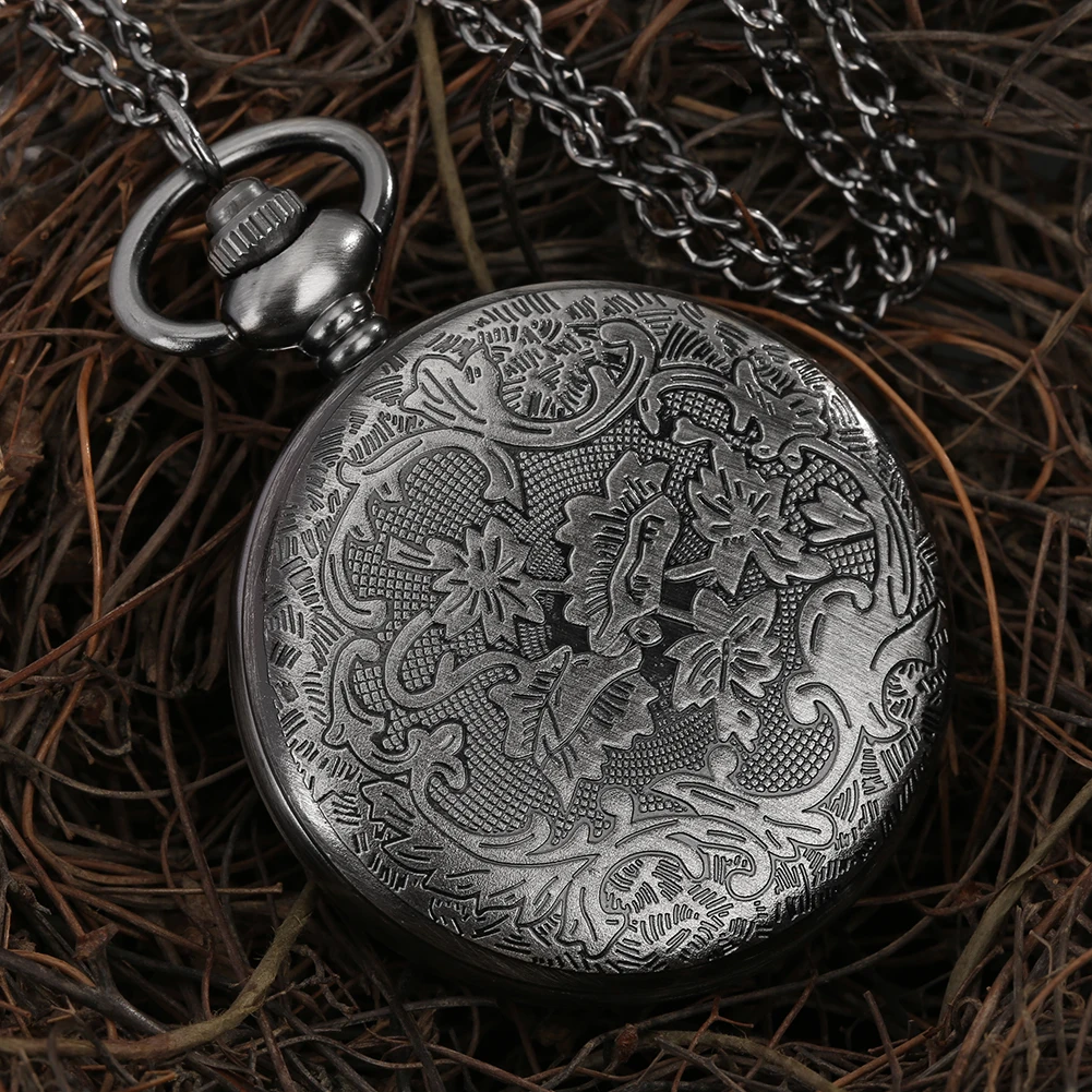 Quartz Pocket Watch Necklace Wood Cover Moon Carving Fashion Creative Pocket Watch Pendant Gift for Ladies Reloj De Bolsillo