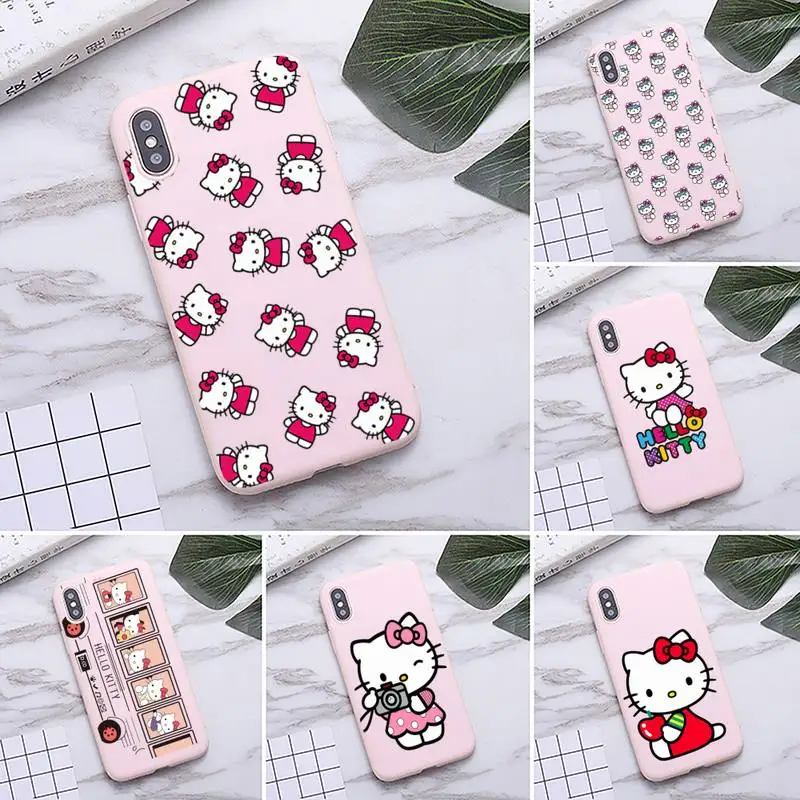 

Anime hello kitty Phone Case For iphone 14 Plus 13 12 11 Pro Max Mini XS X Xs SE 2020 XR Candy Pink Silicone Cover