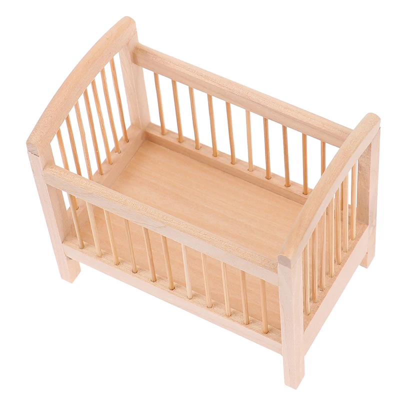 Dollhouse Miniature  Crib Original Wood Color Baby Bed Wooden Furniture Model DIY 1:12 Doll House Baby Room Scene Decor 