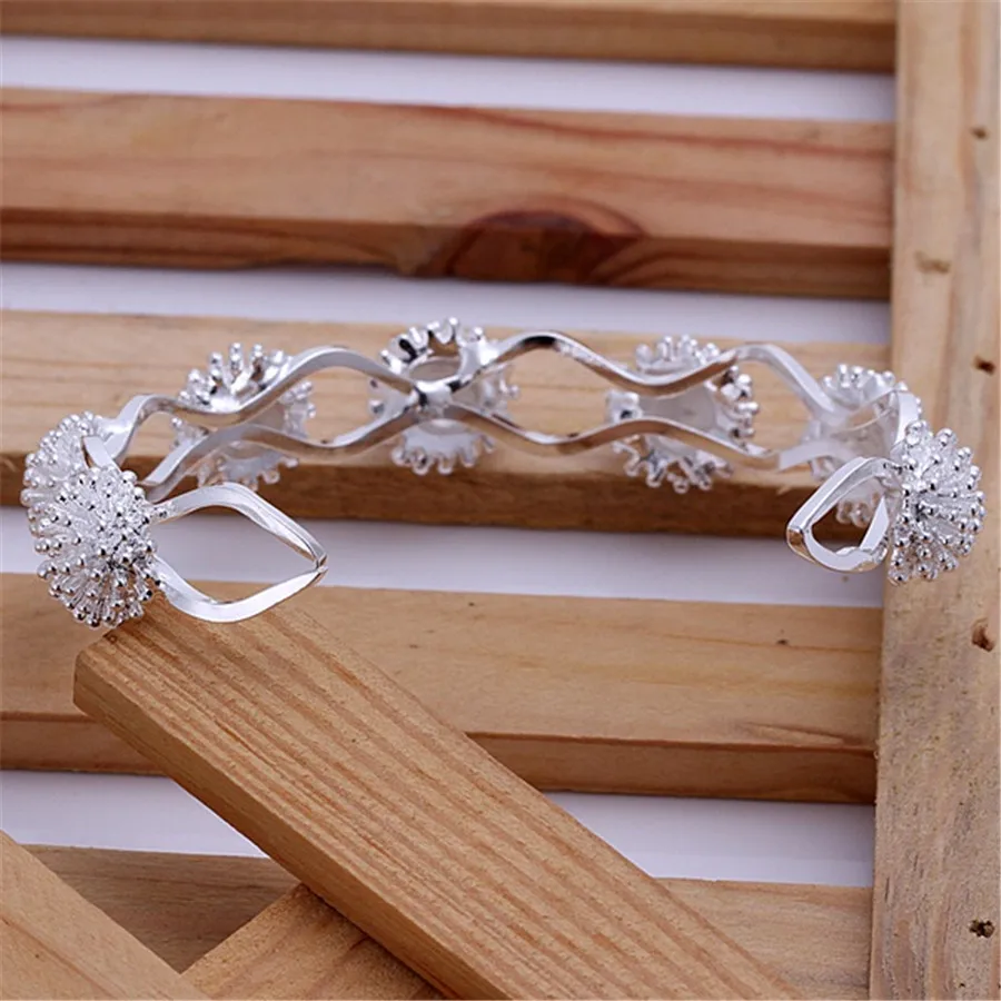 

Hot trend Beautiful Fireworks bangles 925 sterling Silver cuff Bracelets for Women adjustable Jewelry Fashion wedding Party gift