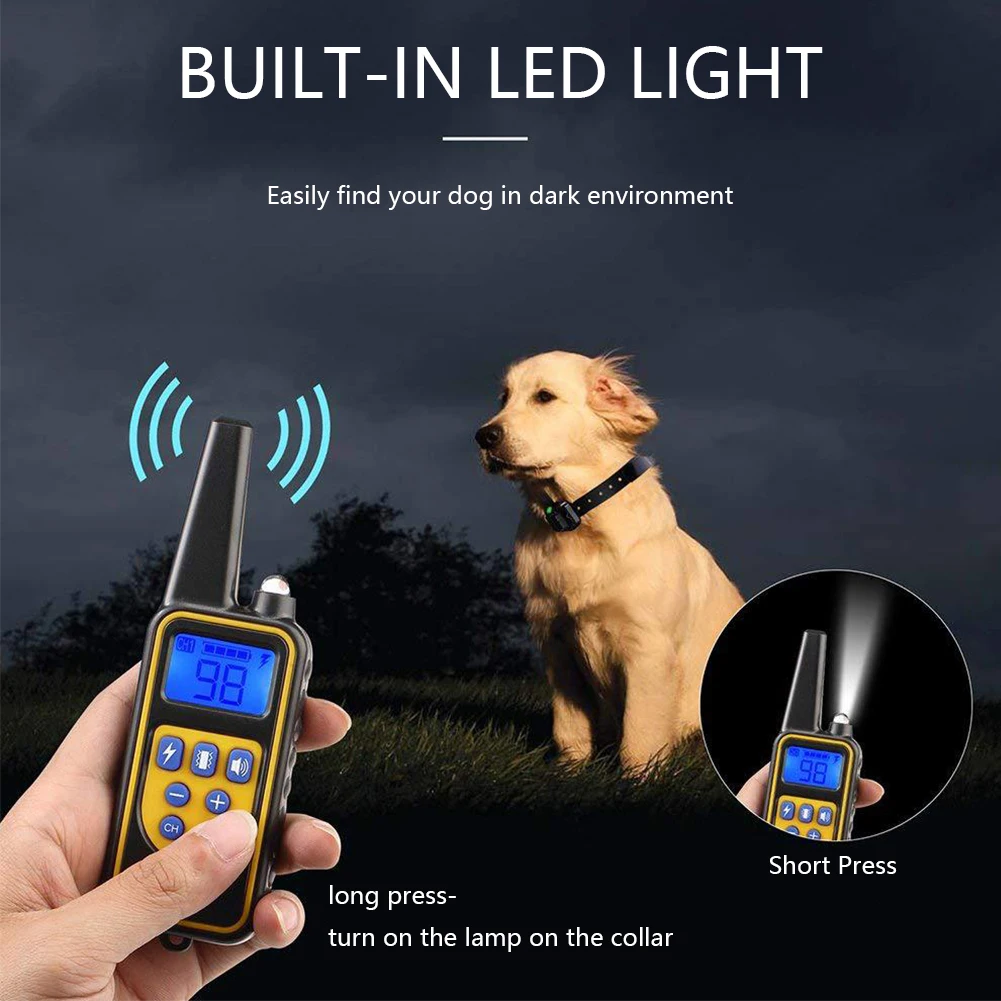 

Rechargeable Pet Training Collar Vbration/Deep/Shock 2624.67FT 3 Training Modes LED Light for Medium Large Breed