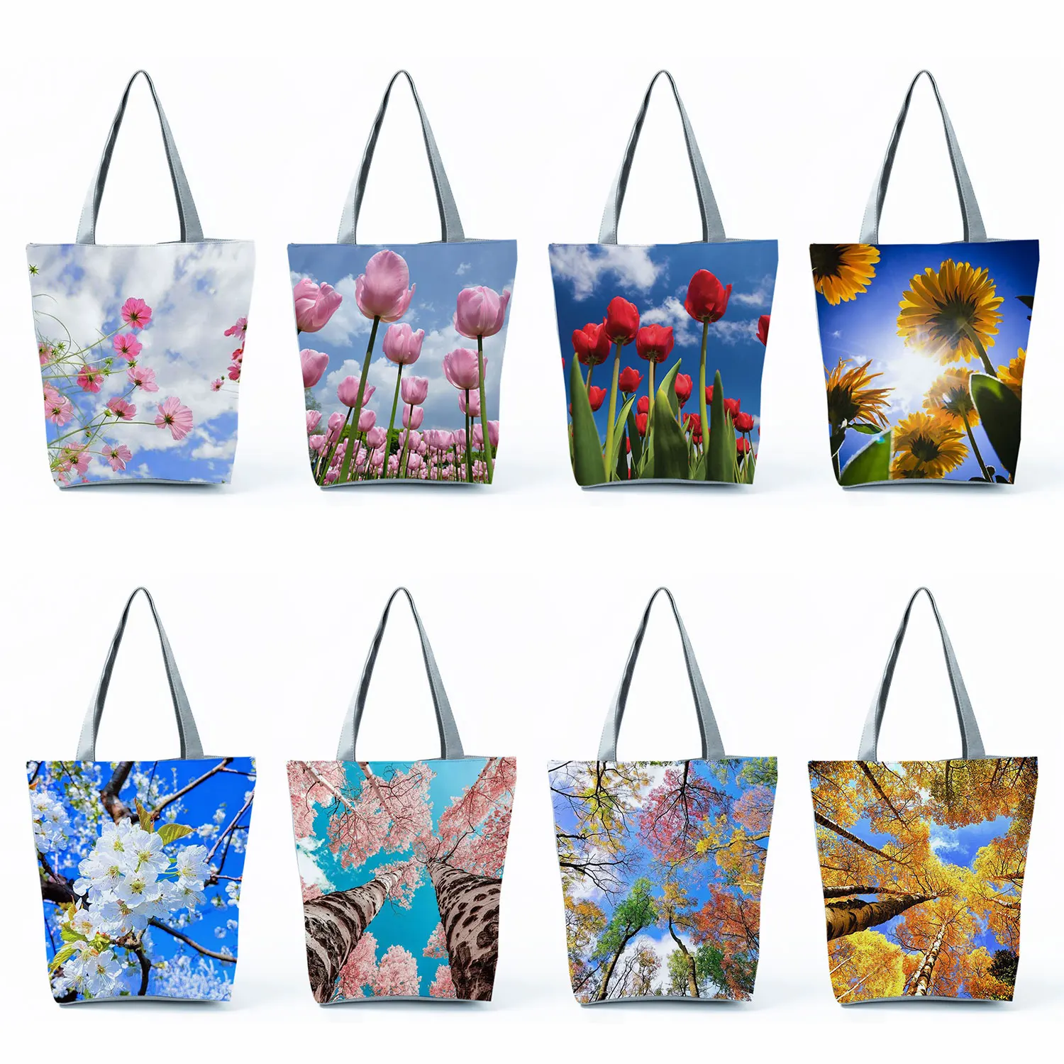 

Casual Women Shopping Tote Bags High Capacity Travel Beach Outdoor Package Female Lady Shoulder Bags Tulip Floral Print Handbags