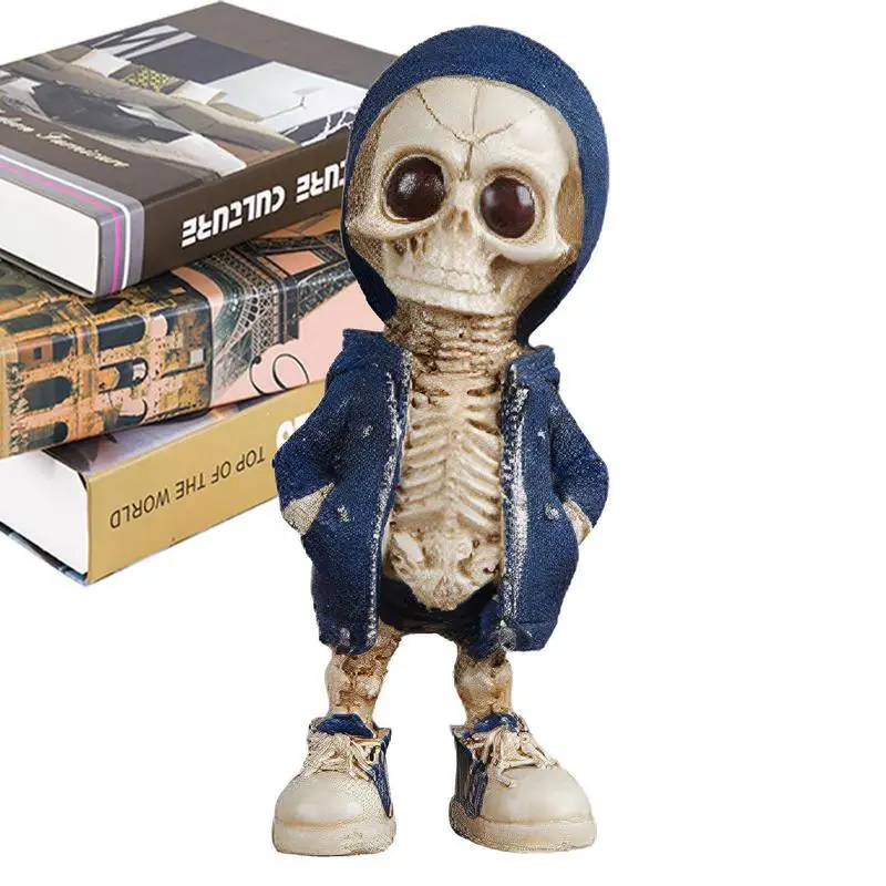 

Gothic Skull Sculpture Resin Skull Doll Sculpture Portable Home Decor Collectible Figurines Skeleton Statue Display Hand Crafts