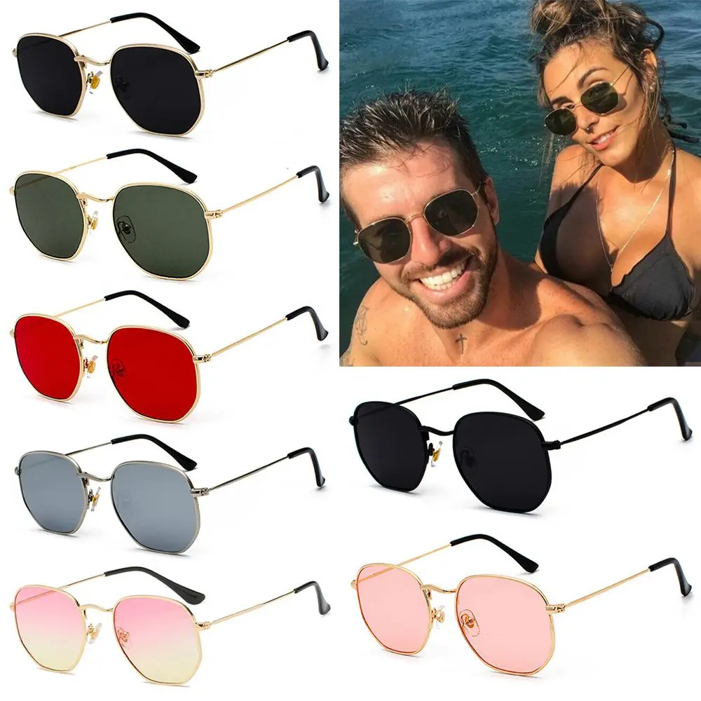 

Metal Frame Glasses Driving Small Square Sunglasses Sun Glasses Sunglasses for Men and Women Polygon Mirrored Lens