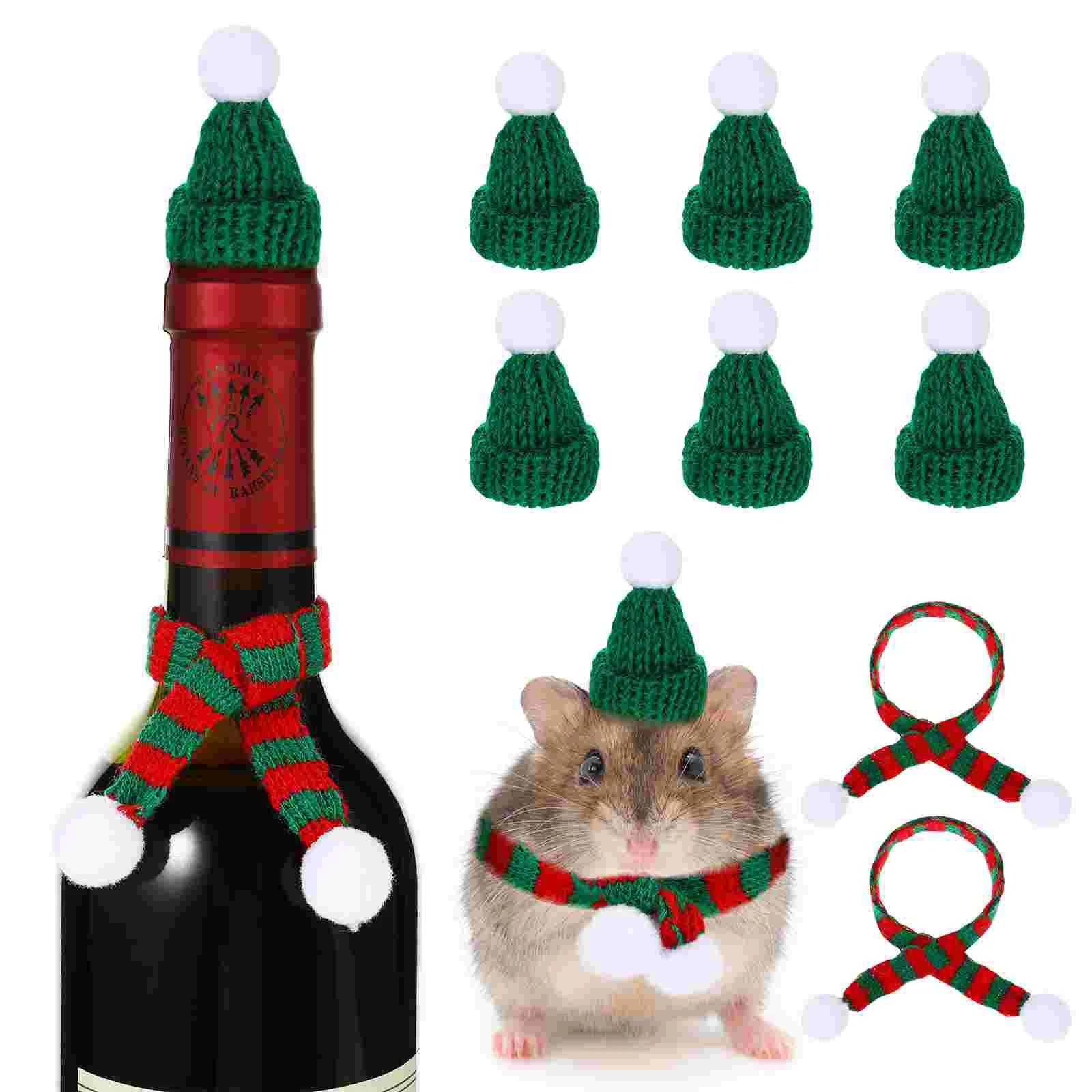 

20pcs Mini Santa Hats Christmas Scarf Bottle Decorations Tiny Hats and Scarves Crafts