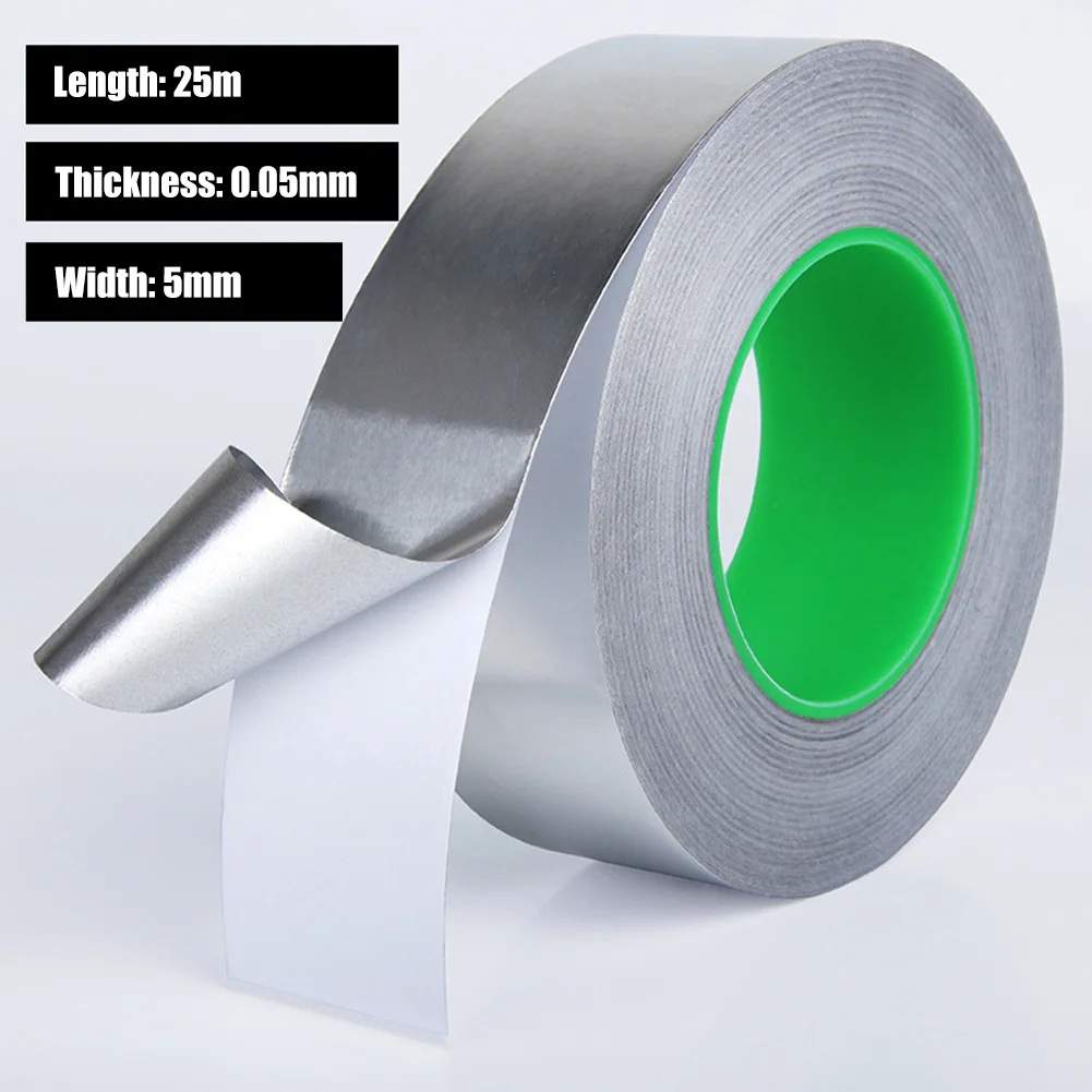 25m Double Conductive Adhesive Aluminum Foil Tape Mirror Surface Flame Retardant Thermal Insulation Shielding Sealing Strip