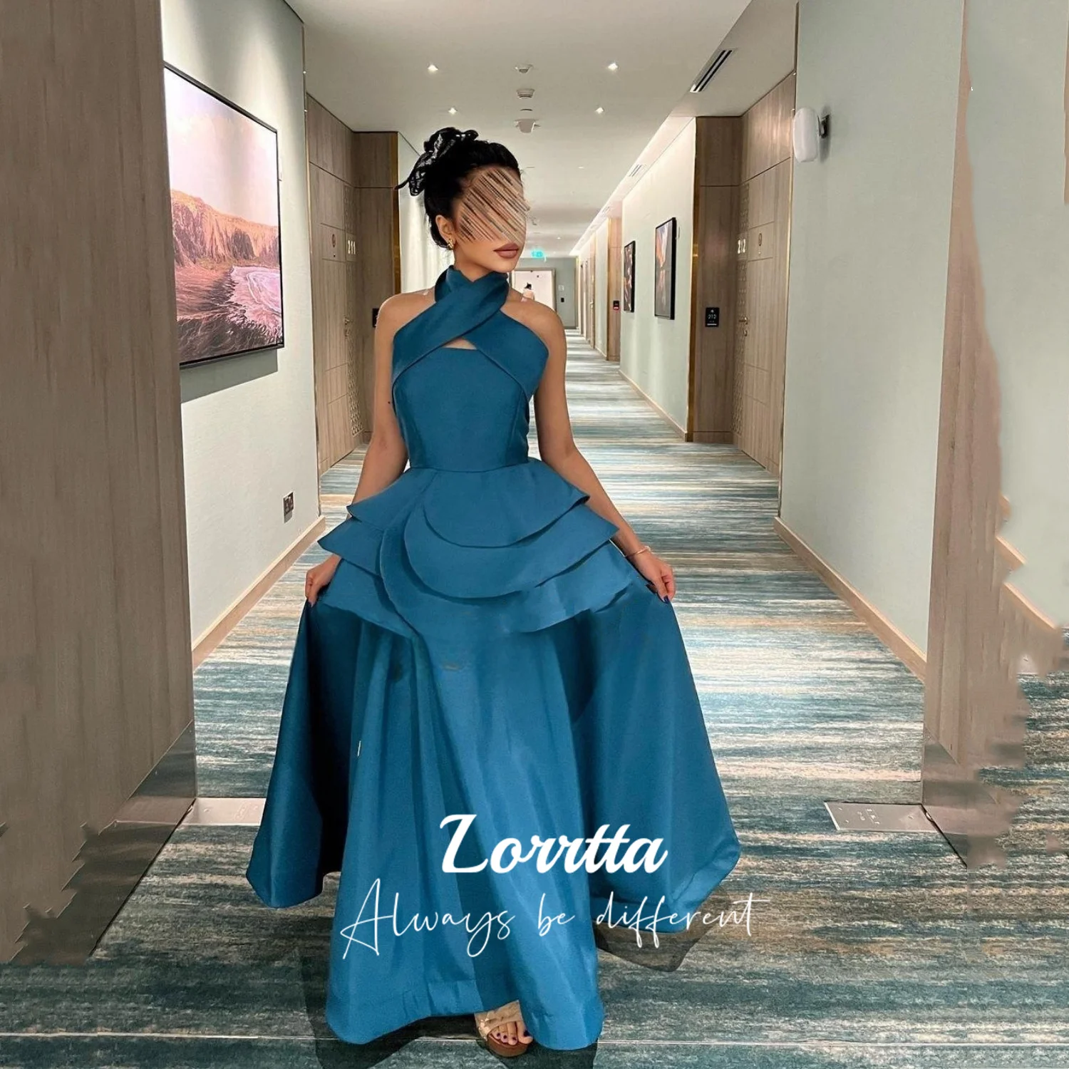 

Lorrtta temperament Cross Halter Prom Dresses New A-Line Blue sleeveless Backless Elegant Party Gown Formal Evening Dresses