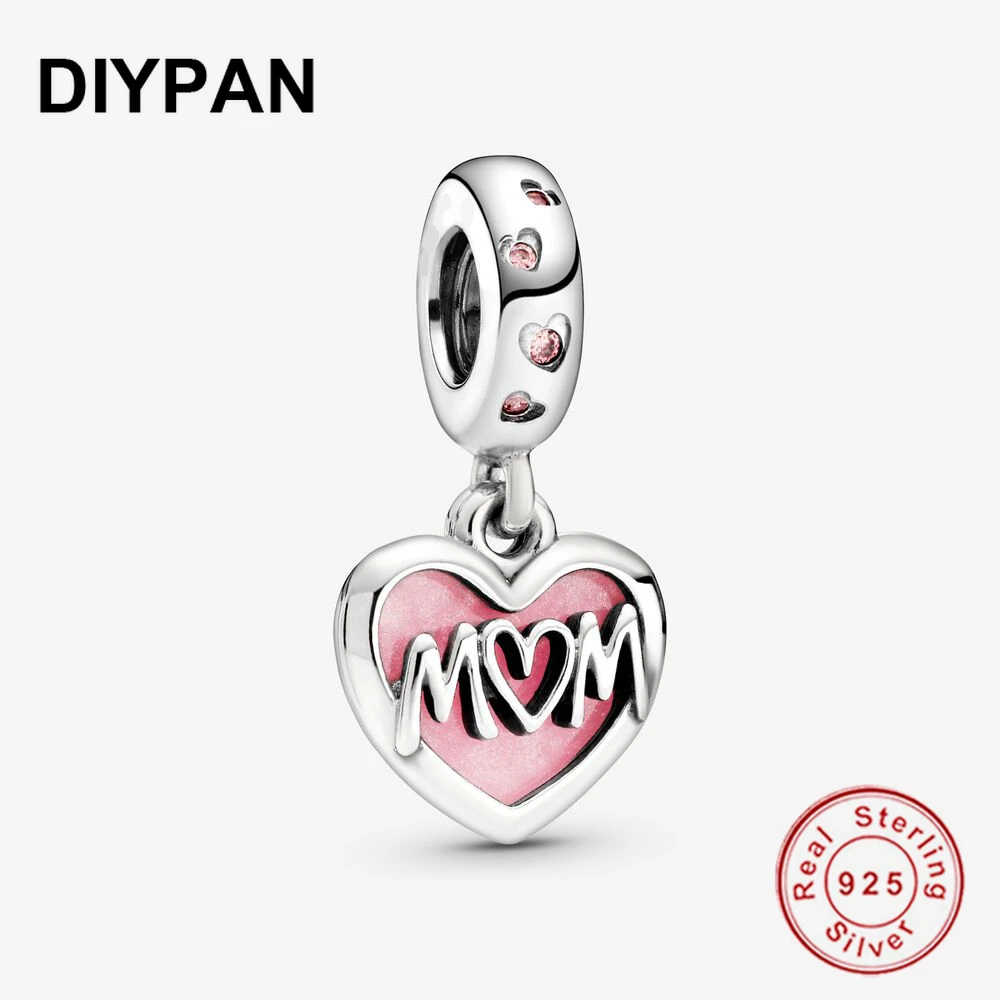 

Fit Original Bracelet Charms 925 Sterling Silver Mom Script Heart Dangle Charm Pendant Berloque