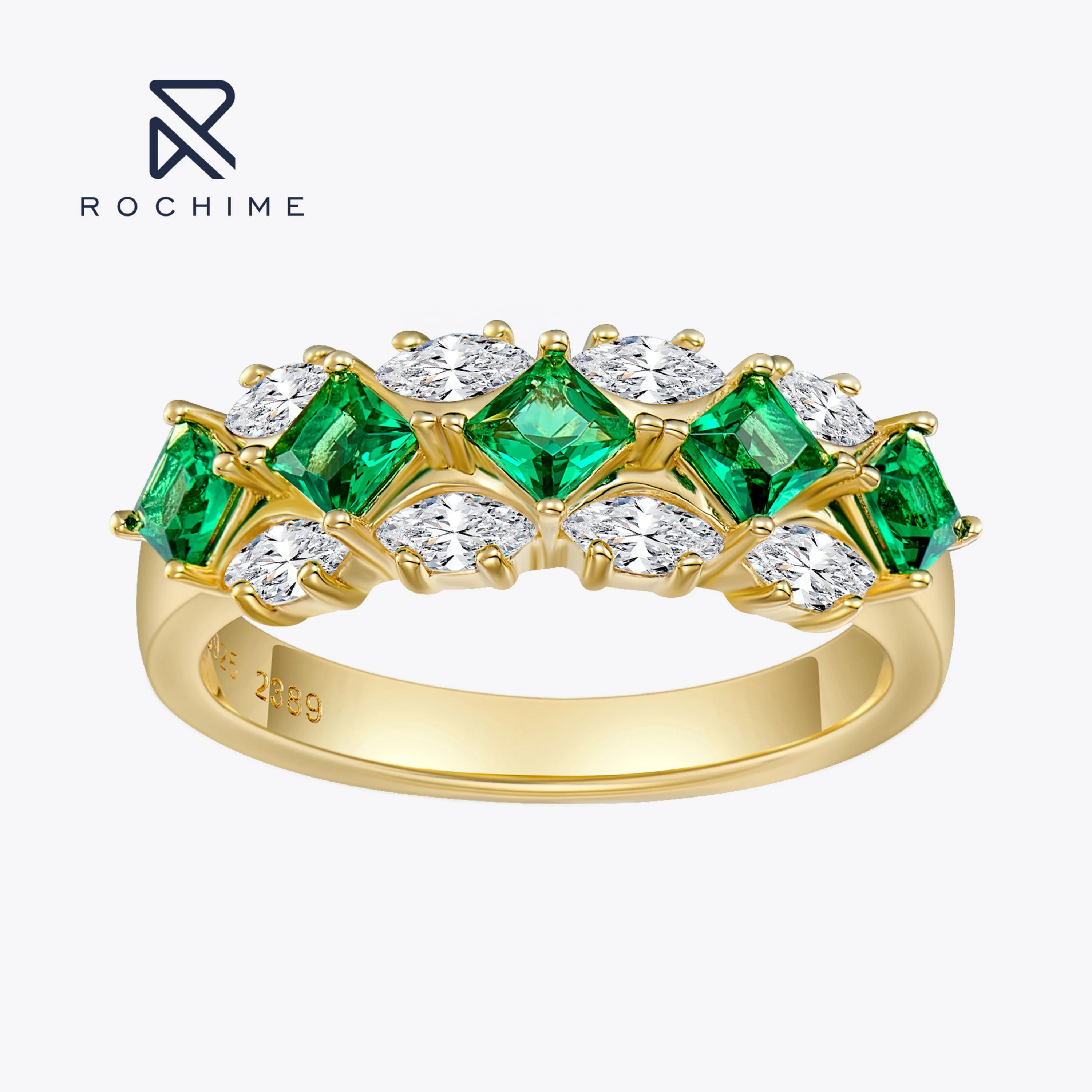 Кольца с зелеными бриллиантами Rochime женские кольца из серебра пробы покрытием