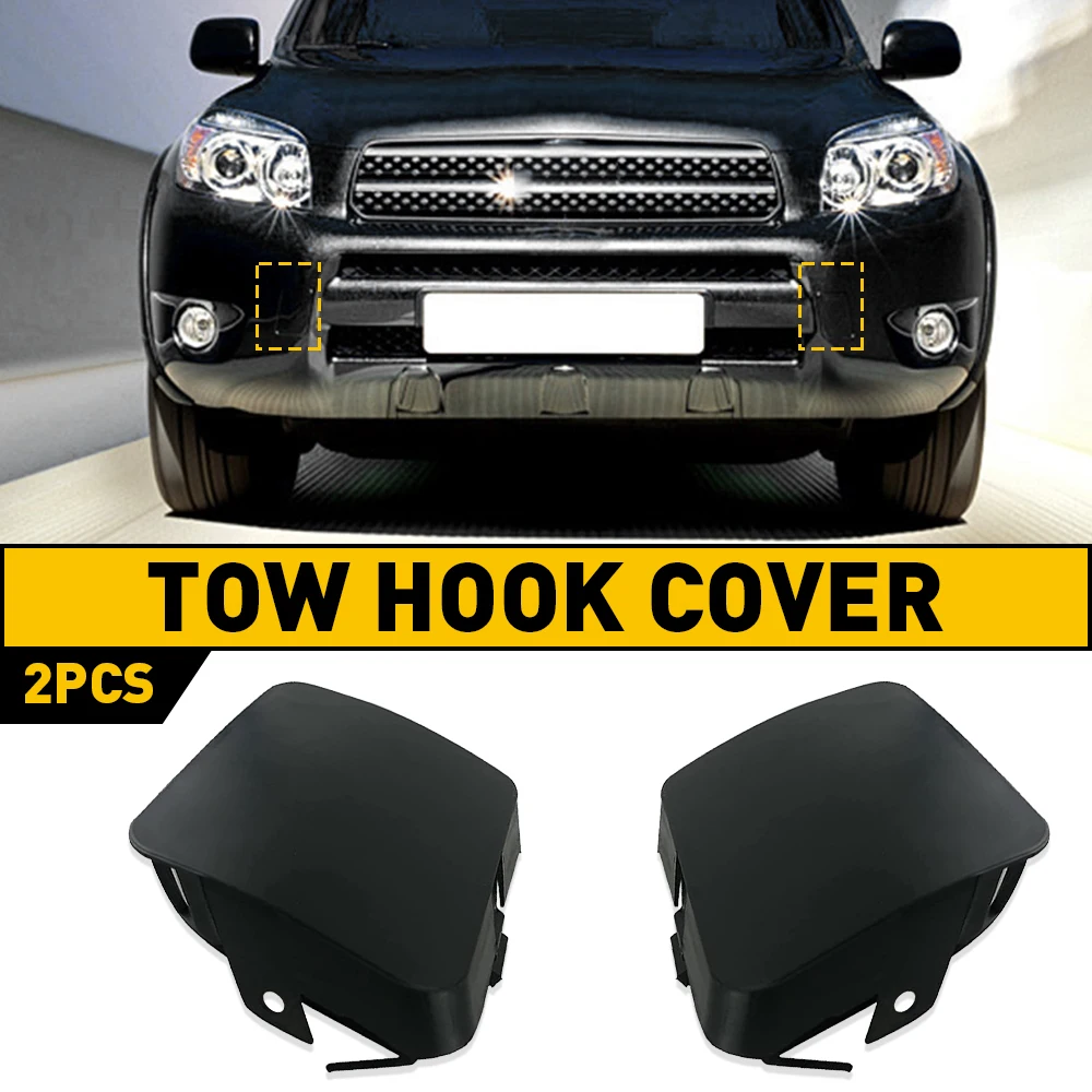 

2Pcs Car Front Left Right Bumper Tow Hook Eye Cover Cap Black For Toyota RAV4 2006 2007 2008 Accessories 53285-42930 53286-42931