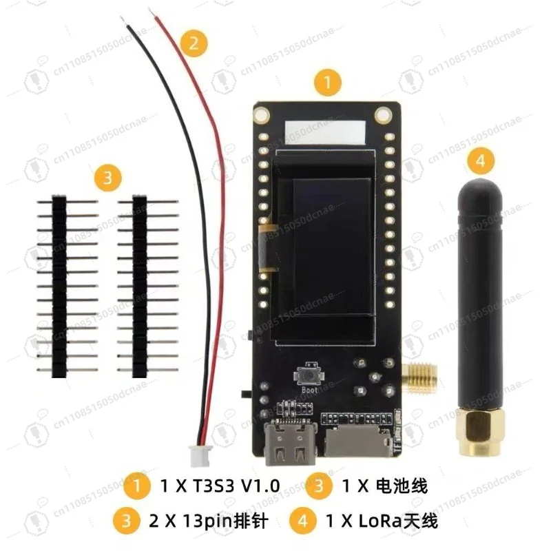 Плата разработки T3S3 V1.0 ESP32-S3 LoRa SX1280 2.4G с модулем Wi-Fi, Bluetooth и беспроводным подключением, 0.96-дюймовым OLED-дисплеем и разъемом Type-C (art.: 3920dadfff26d) - 3920dadfff26d