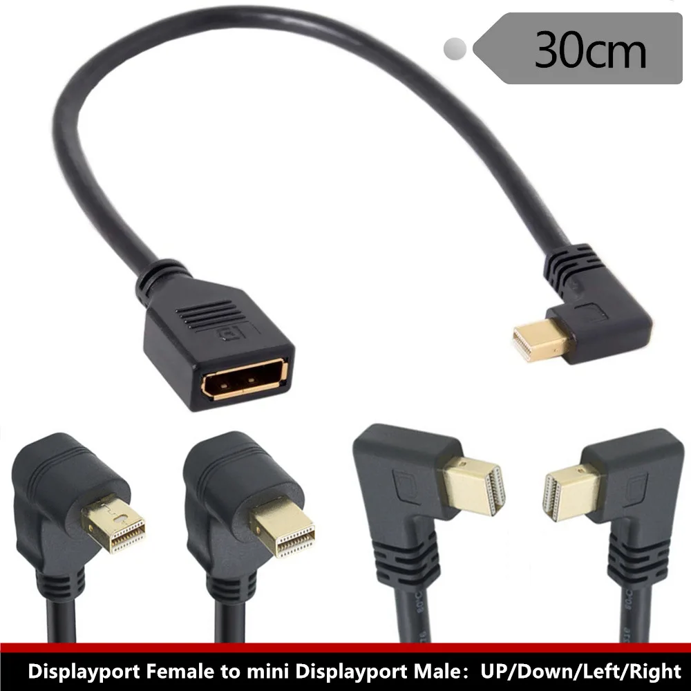 

4K Gold Plated Mini DisplayPort Male Elbow to DP Bus large DP Female Turn Mini DP Male Display line 0.3M