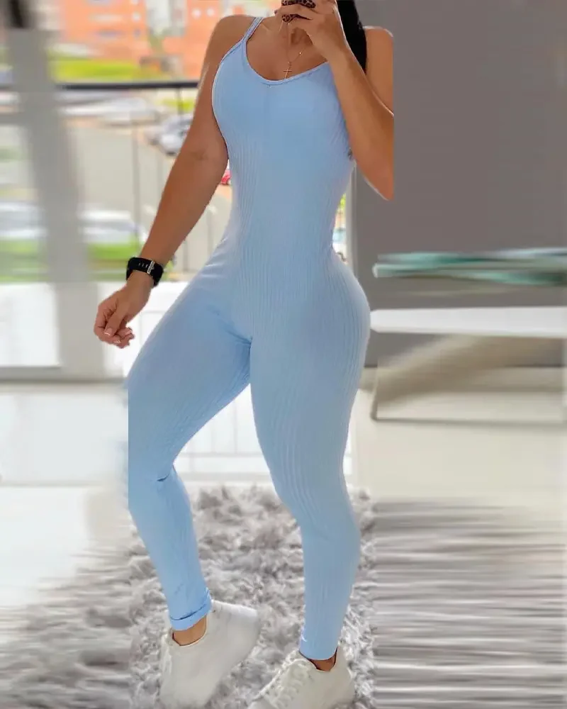 Skinny Spaghetti Strap Romper Summer Jumpsuits Women Plain Casual Ribbed V-Neck Long with Cardigan Bodysuit Bar Club Bodycon