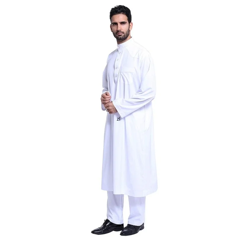 2 PCS Muslim Abaya Suit for Men Jubba Thobe Middle East Long Robes Kaftan Arab Dubai Adult Islamic Clothing