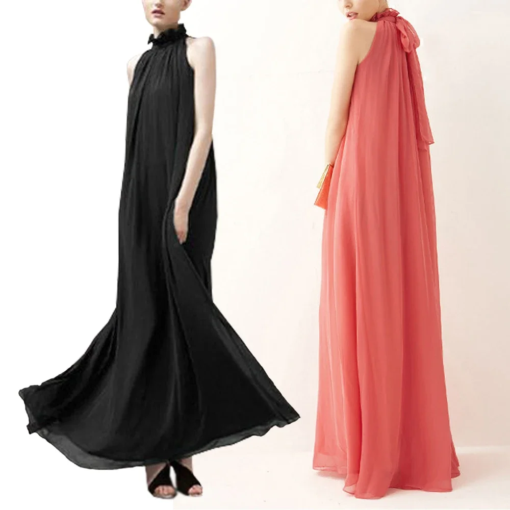 Шифоновое Бандажное длинное платье-макси в стиле бохо женское Плиссированное