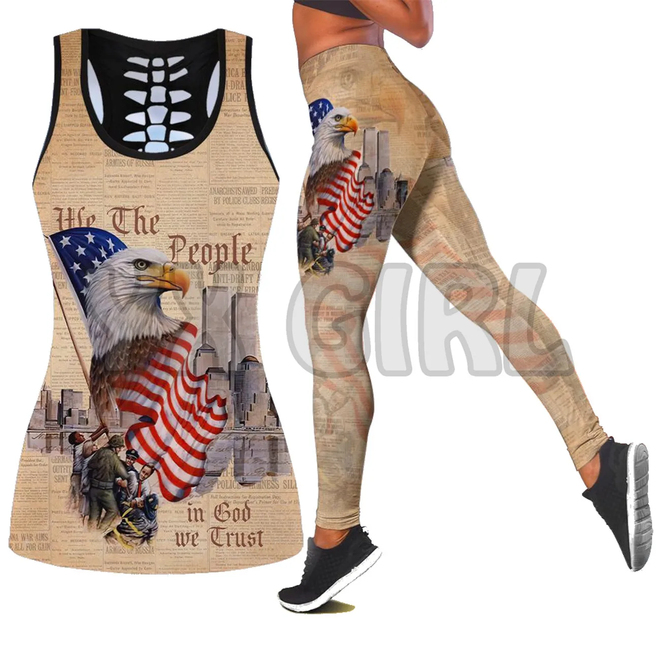 Eagle and American Flag  3D Printed Tank Top+Legging Combo Outfit Yoga Fitness Legging Women